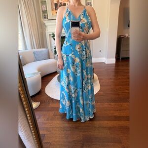 Yumi Kim Turquoise Floral Spaghetti-Strap Maxi Dress. 100% silk. Size M. NWOT